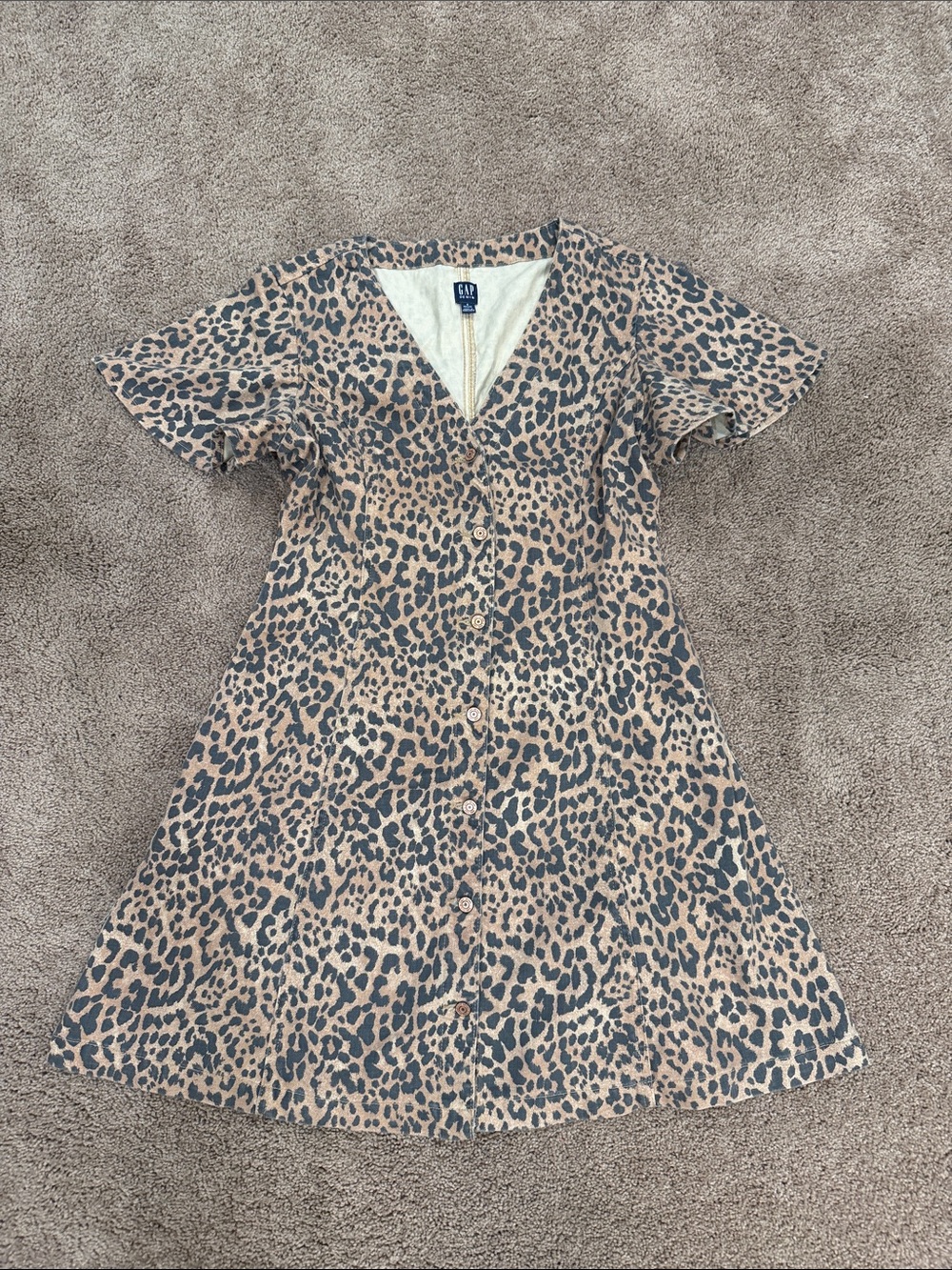 GAP Leopard Print Button-Front Dress in Beige and Black